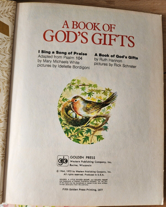 A Book Of God's Gifts, A Little Golden Book, 1977