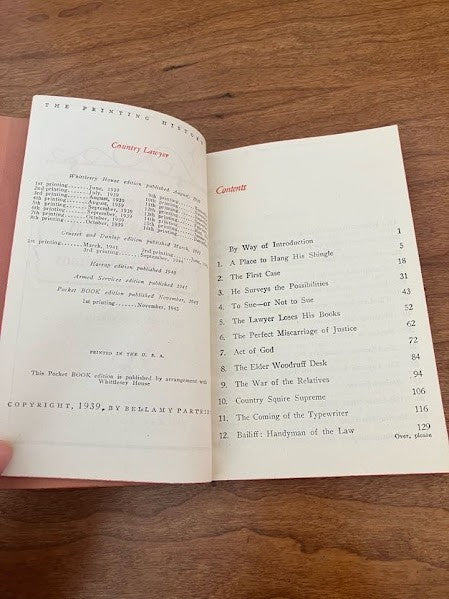 Vtg Pocket Book - COUNTRY LAWYER by BELLAMY PARTRIDGE