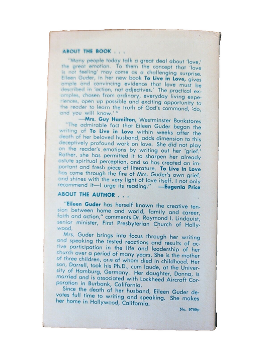 To Live in Love Paperback Guder, Eileen