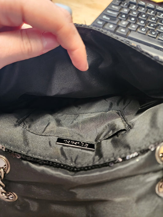 Silver & Black Y2K Sequin Handbag Shoulder Chain Straps Purse