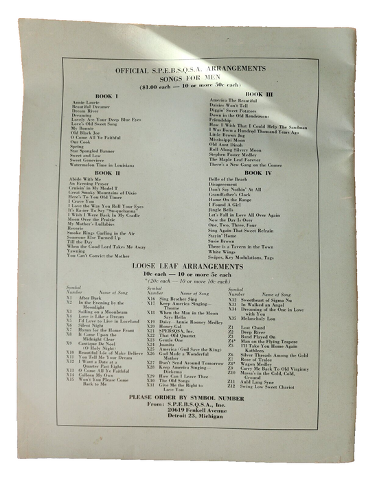 1951 Barbershop SPEBSQSA Songs For The Choruses