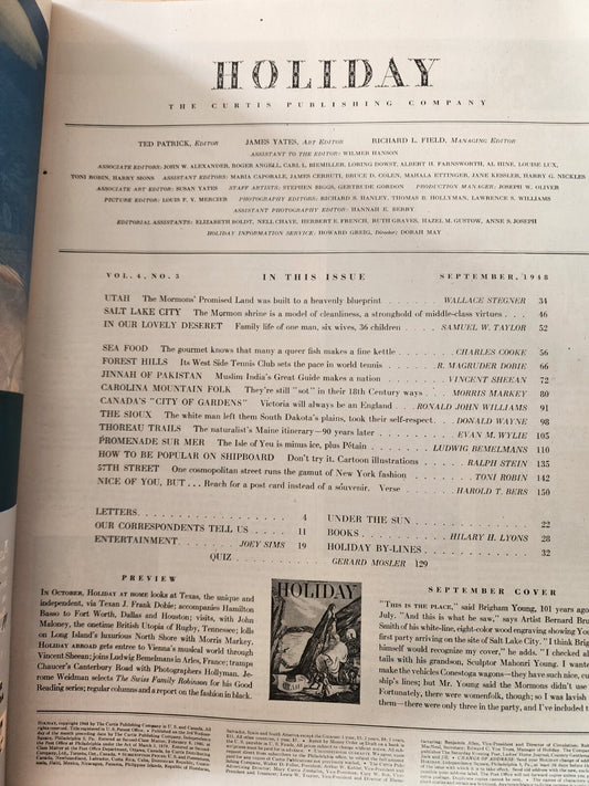 HOLIDAY MAGAZINE 1948 SEPTEMBER Utah