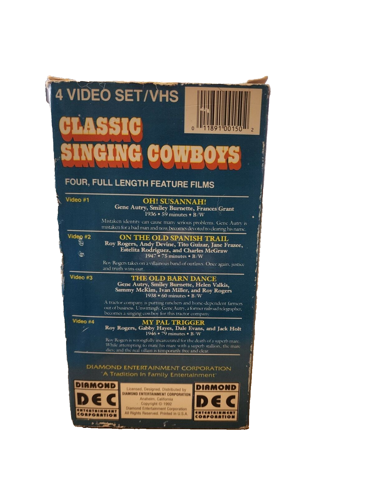 VTG CLASSIC SINGING COWBOYS 4 VIDEO VHS DIAMOND DEC