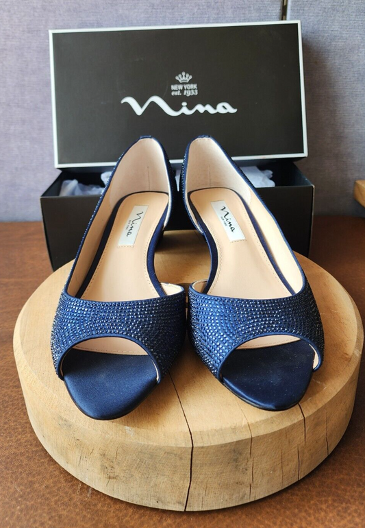 Nina Rossie-W Size 8 W New Navy Luster Satin (A)