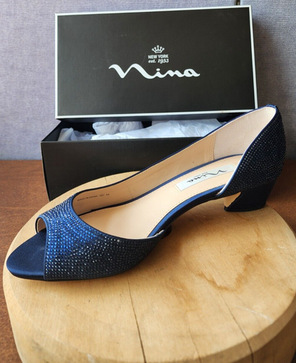 Nina Rossie-W Size 8 W New Navy Luster Satin