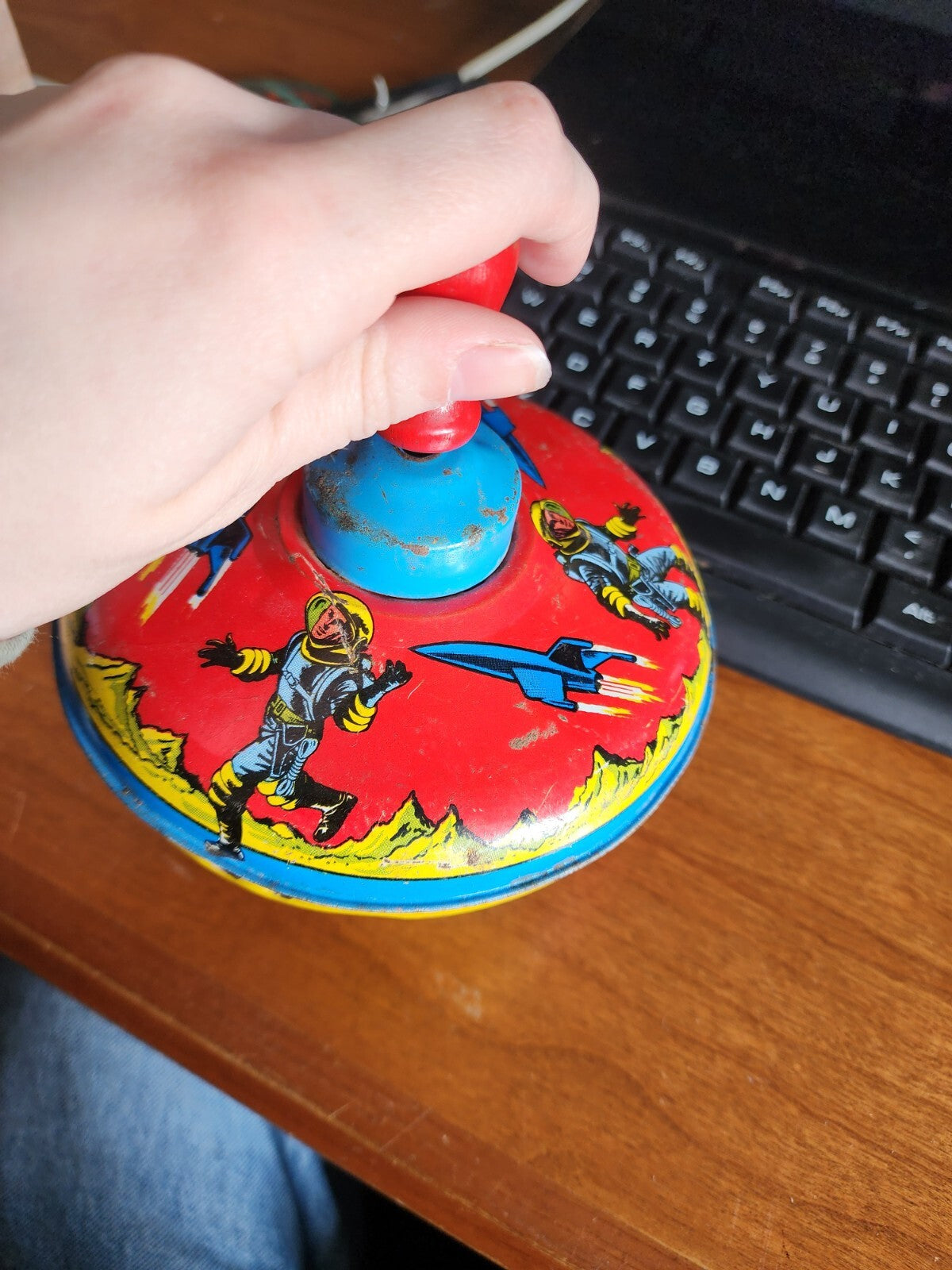Vintage Spinning Space Top Tin Lithograph - Works!