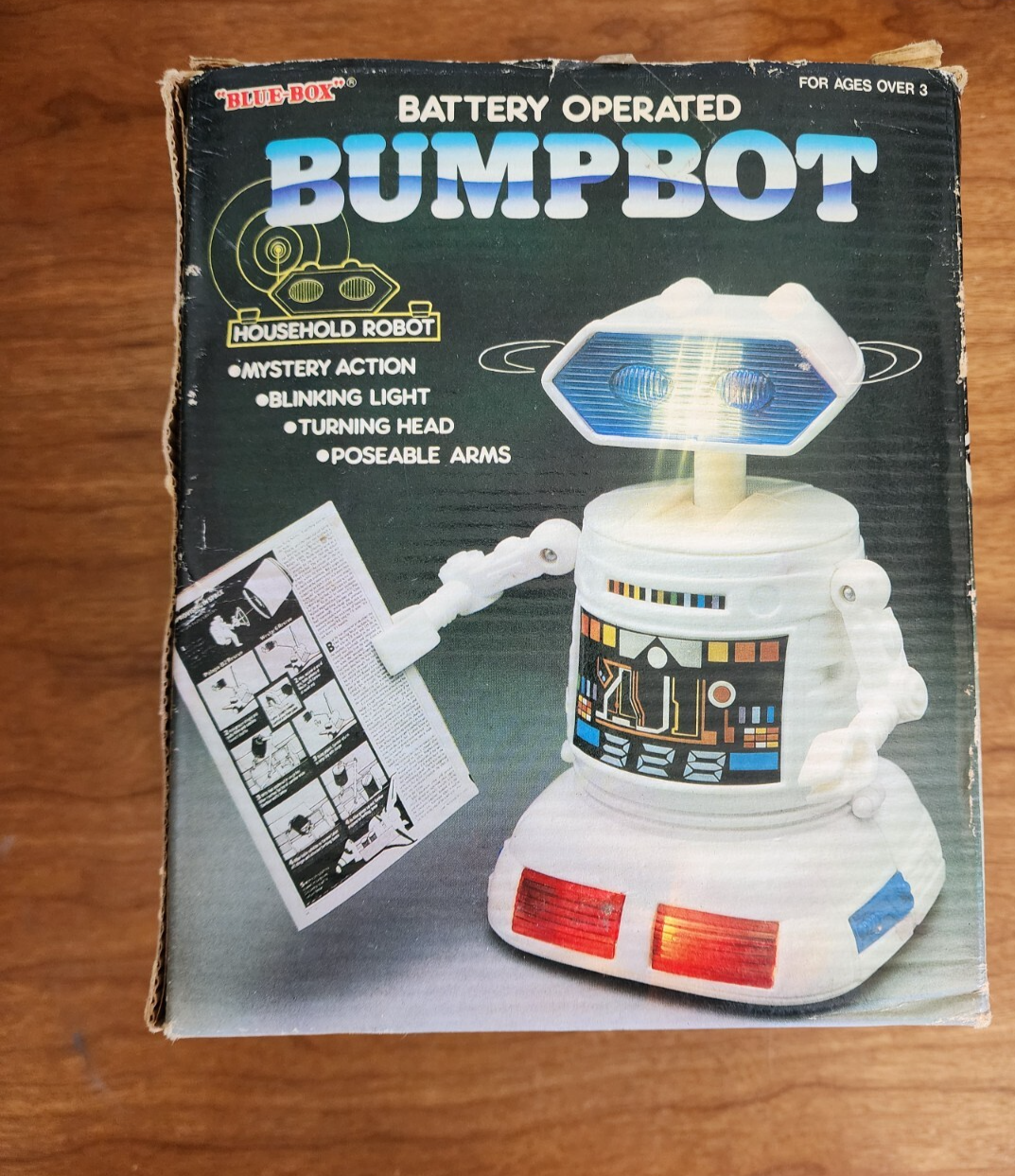 Vtg Blue Box Bumpbot Toy Robot in Box Hong Kong IN BOX