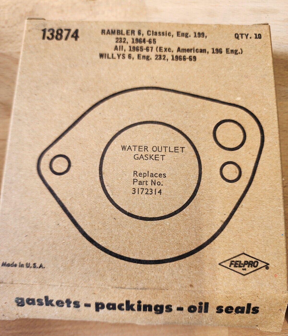 13874 Fel-Pro Thermostat Coolant Water Outlet Gasket Lot of 1