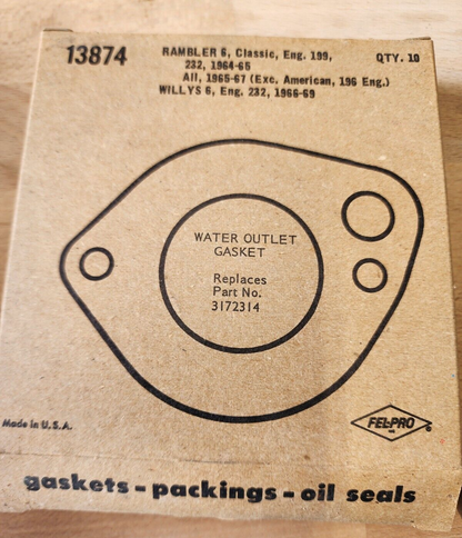 13874 Fel-Pro Thermostat Coolant Water Outlet Gasket Lot of 1