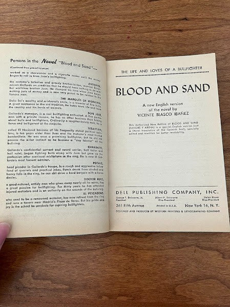Dell Book - BLOOD AND SAND By V. Blasco Ibanez