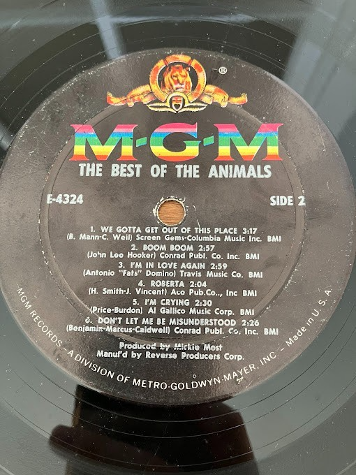The Animals The Best Of Vintage Vinyl LP MGM Record SE4324 (no cover)