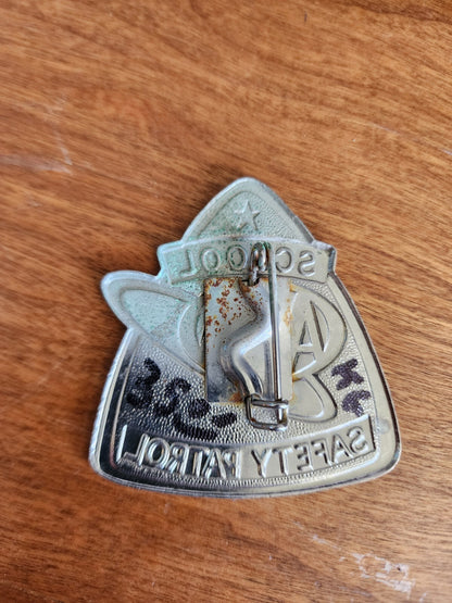 Vintage AAA School Safety Patrol Silver & Black Metal Badge Pin