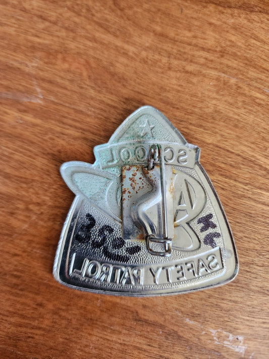 Vintage AAA School Safety Patrol Silver & Black Metal Badge Pin