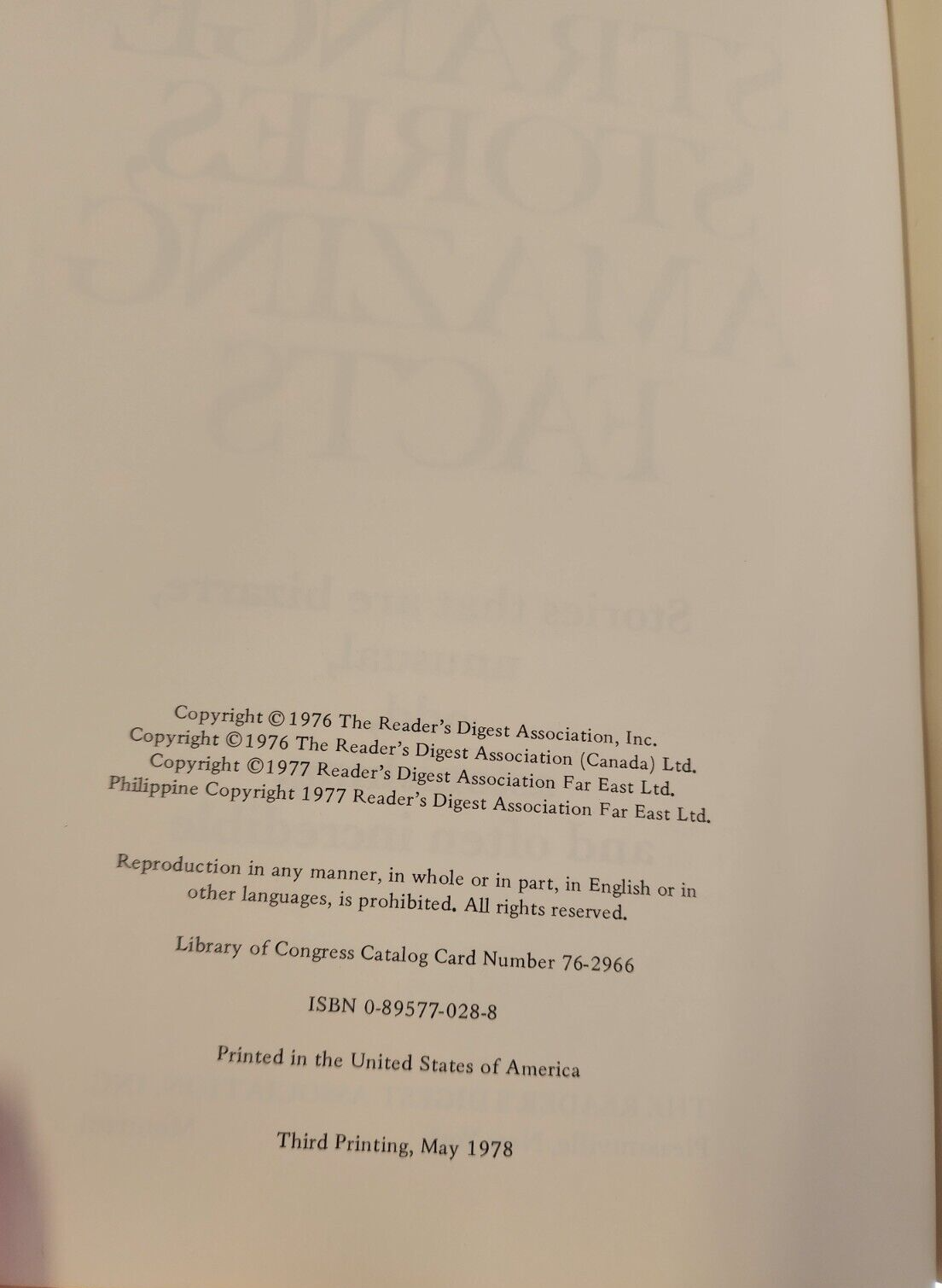 Strange Stories Amazing Facts Readers Digest 1976