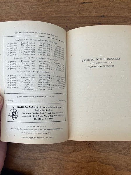 Vtg Pocket Book - FORGIVE US OUR TRESPASSES: Lloyd C. Douglas