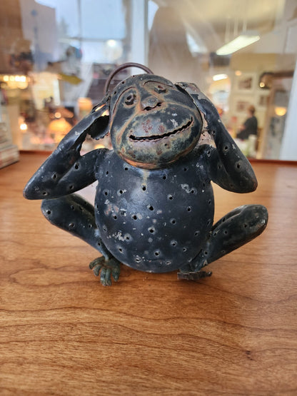 Metal 6" Monkey "Hear No Evil" Candle Holder