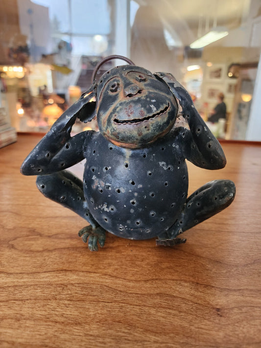 Metal 6" Monkey "Hear No Evil" Candle Holder