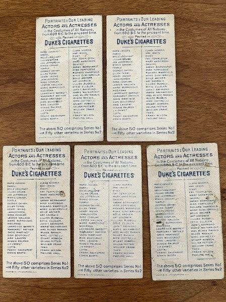 DUKE'S CIGARETTES: PORTRAITS OF ACTORS & ACTRESSES - Lot of 5
