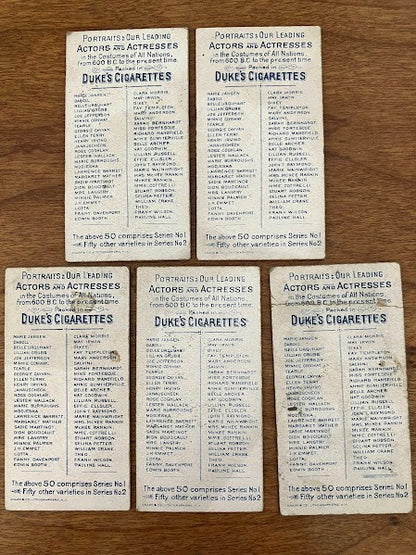 DUKE'S CIGARETTES: PORTRAITS OF ACTORS & ACTRESSES - Lot of 5
