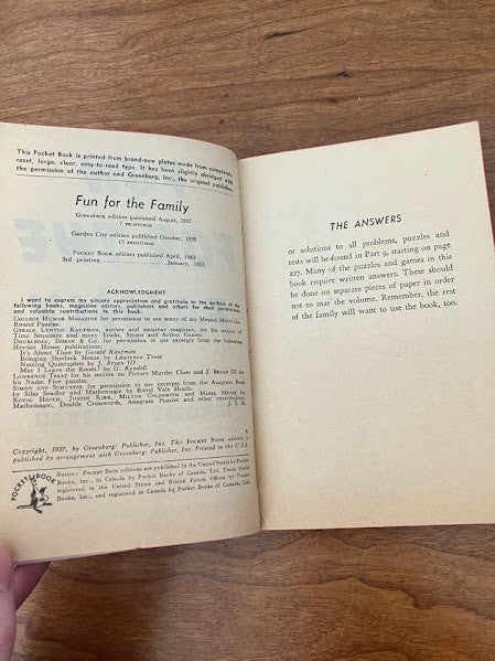 Vtg Pocketbook - FUN FOR THE FAMILY - JEROME MEYER