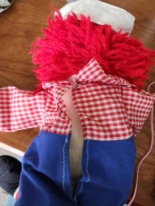 Handmade Raggedy Andy Doll 17” Embroidered Face with Sailor Hat