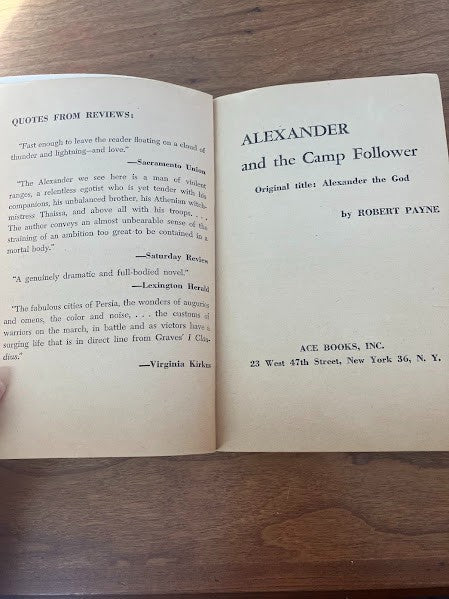 ACE Double-size Novel - Alexander and the Camp Follower by Robert Payne