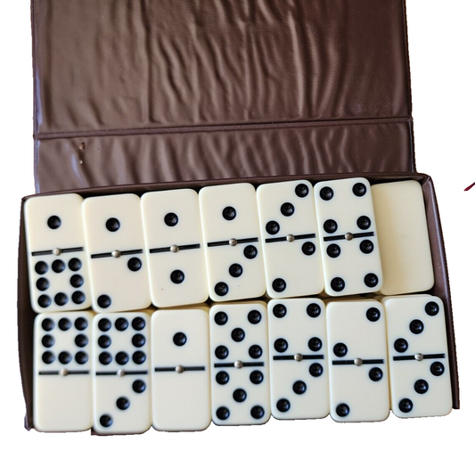 Vintage Dominoes Made in Taiwan In Brown Case 55 pieces