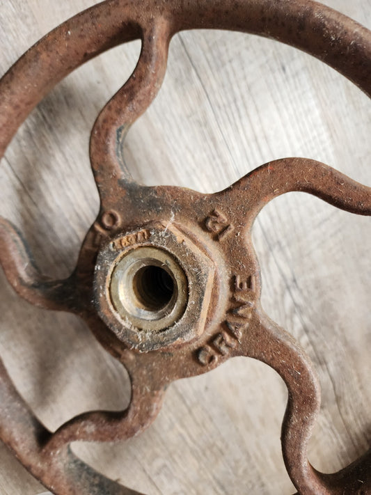 Antique Vintage Crane Valve Wheel Open Shut Wavy Design 12" Diameter