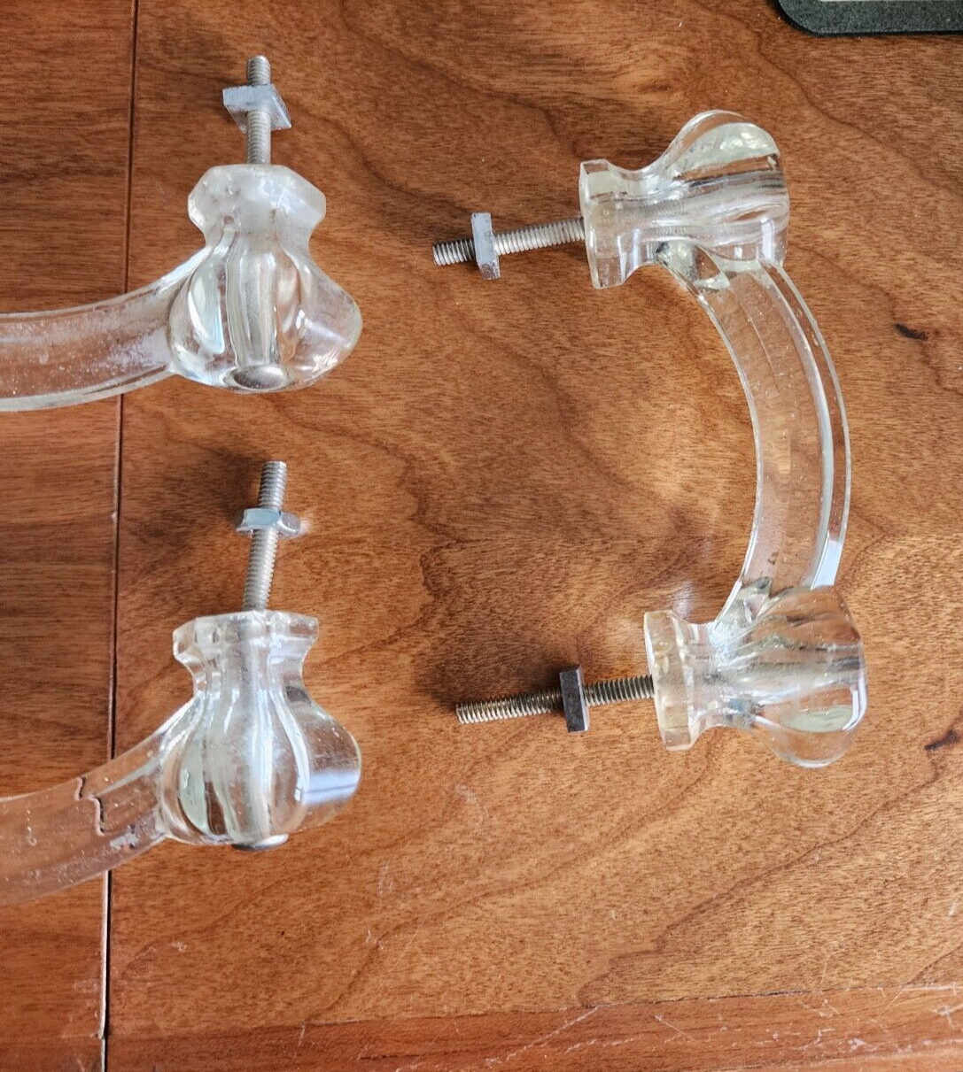 7 Vintage 6-sid Small Glass 4" Handles Pull Hardware