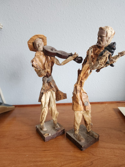 Folk Art Paper Mache Dolls - Violin & Pig