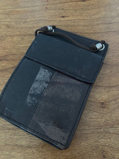 ID Holders: Black Leather Wallets - With Neck Straps (2)