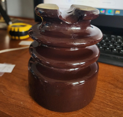 Vintage Large Telephone Insulator Brown Ceramic 6" x4.5"