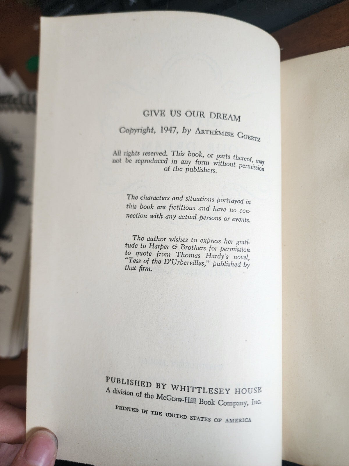 Give Us Our Dream by Arthemise Goertz, 1947, 1st Edition