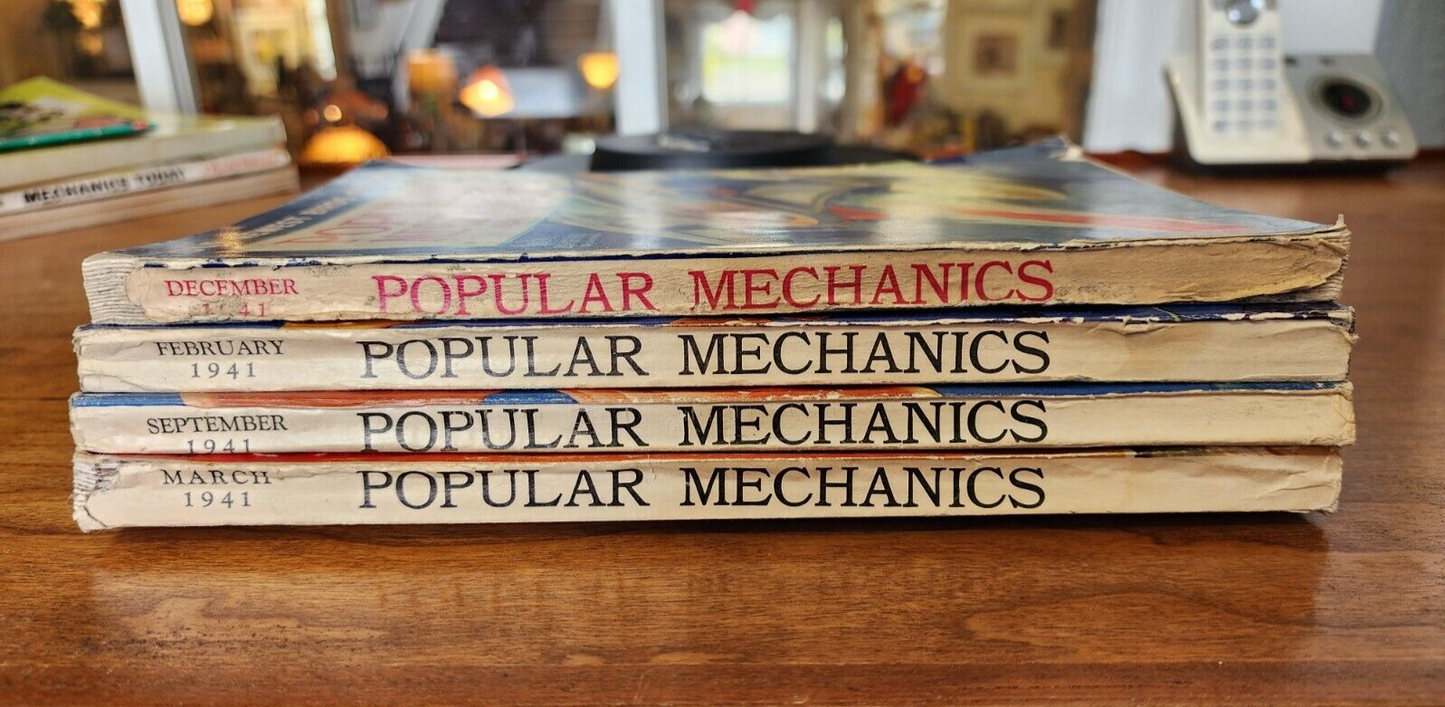Lot of 4 Vintage Popular Mechanics Magazines 1941