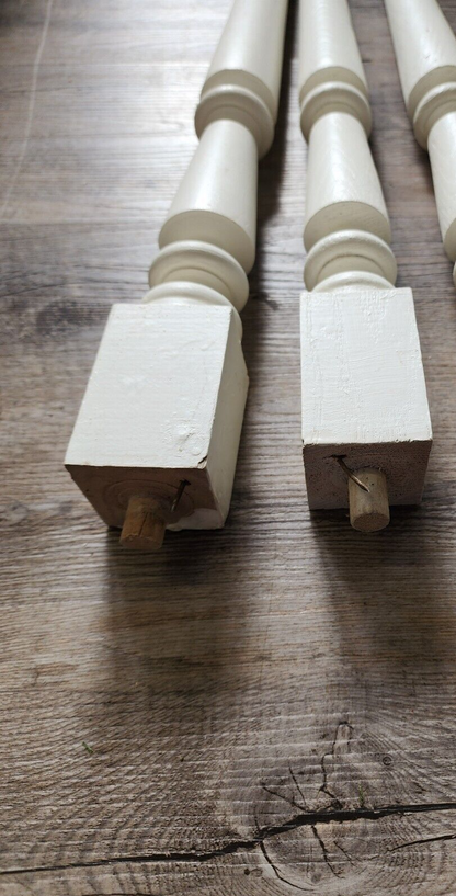 2 Vintage Salvaged White Painted Wood Porch Spindles