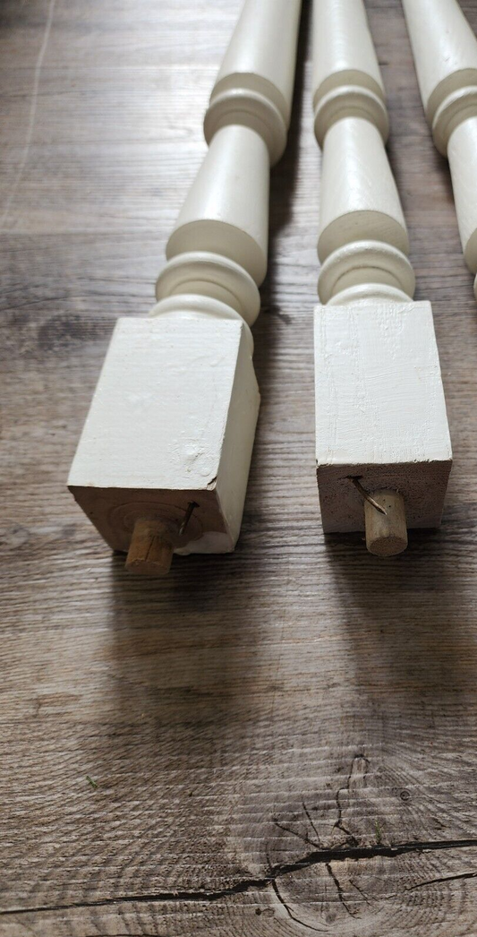 2 Vintage Salvaged White Painted Wood Porch Spindles