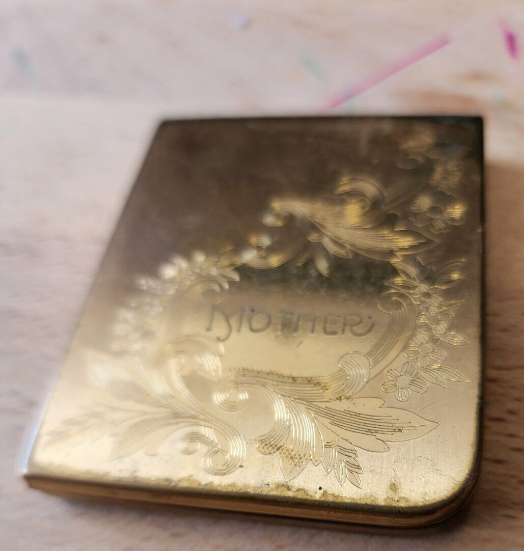 Vtg Elgin Brass American Compact Engraved "Mother" USA