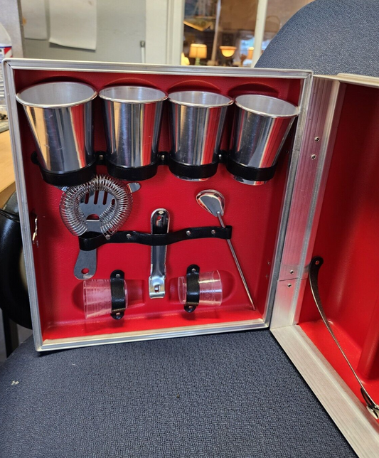Vtg Portable Travel Bartender Kit Carry Case Black