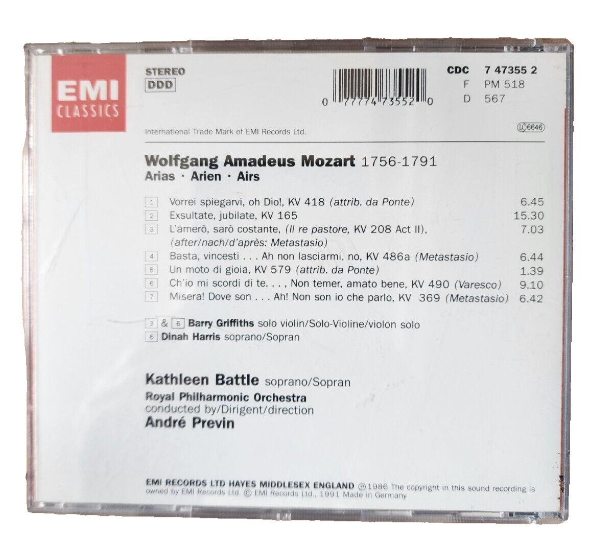 Kathleen Battle Sings Mozart (CD) Wolfgang Amadeus Mozart - Andre Previn - GOOD