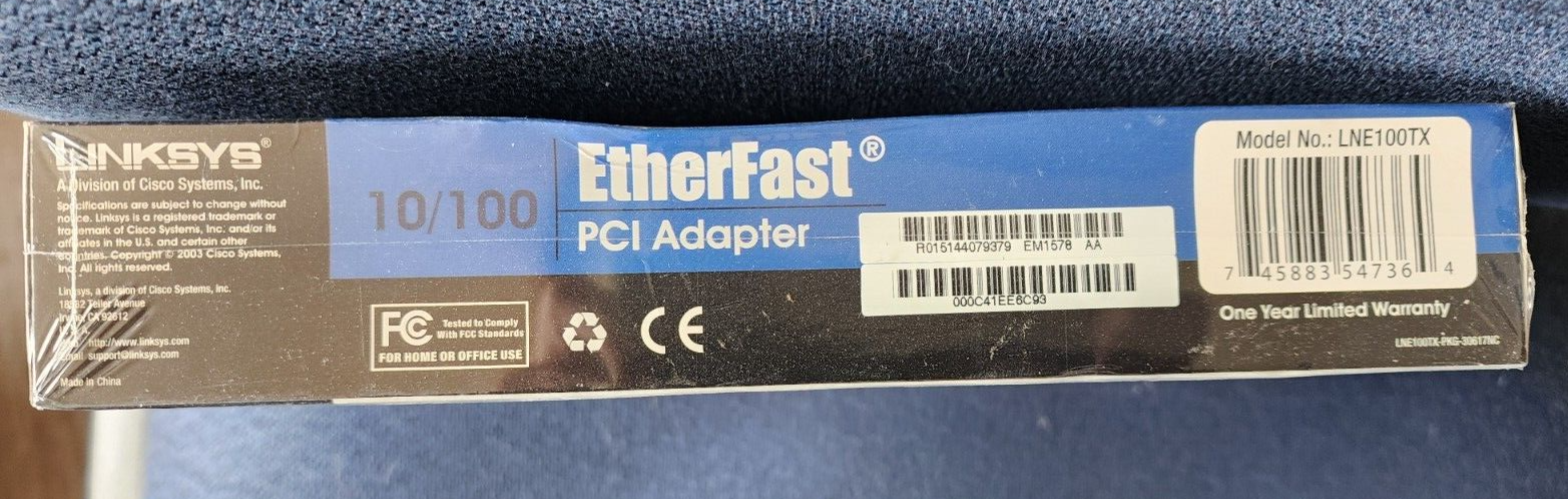 SEALED Linksys Etherfast PCI Adapter Desktop Computers Model LNE100TX