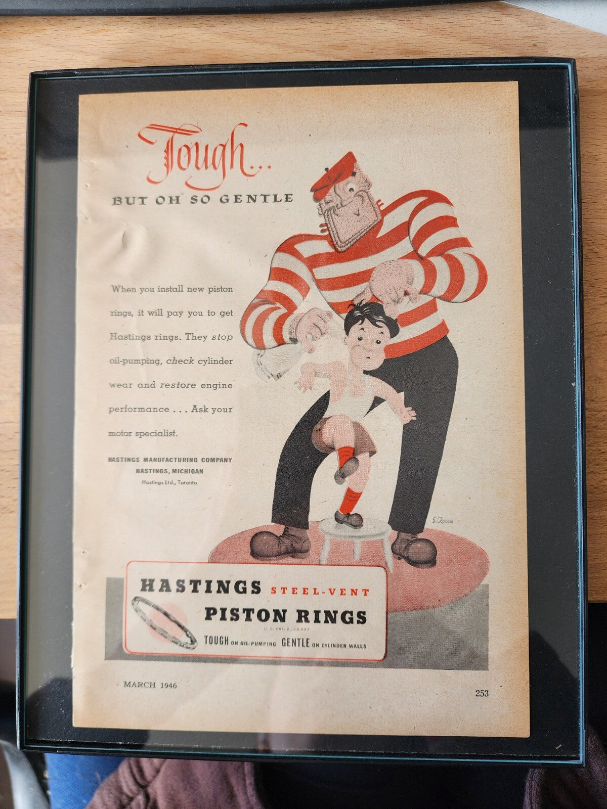 1946 Hastings Steel-Vent Piston Rings Tough but Gentle Vtg Print AD