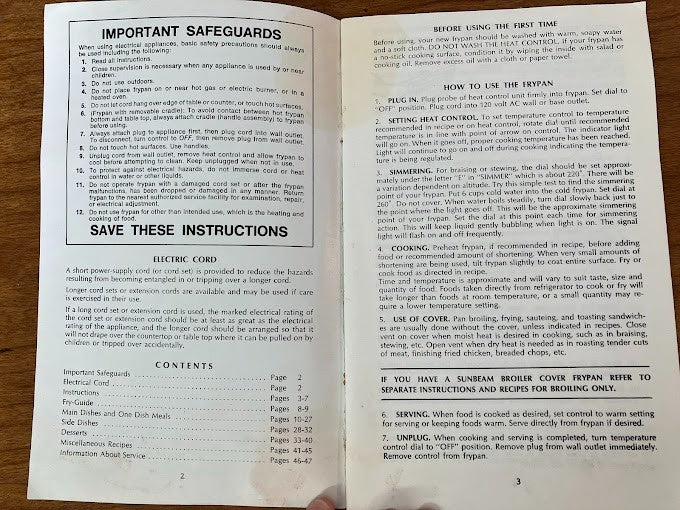 Cookbook - Sunbeam Frypan Recipes and Instructions