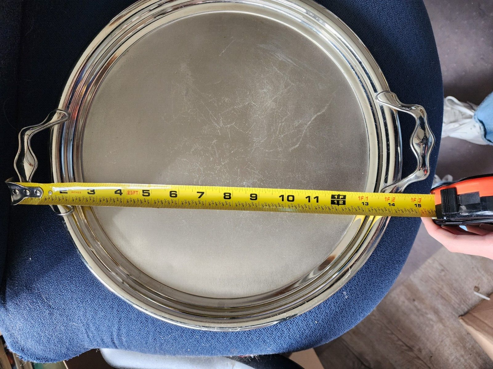 Vintage Silver-Plated Round Serving Tray with Handles 15"