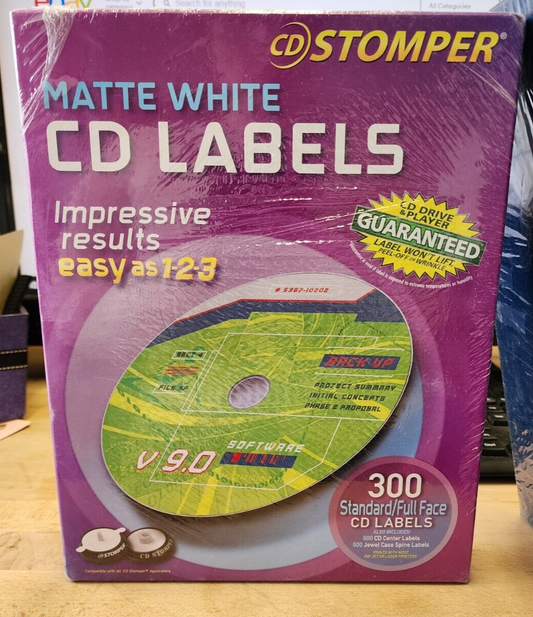 CD Stomper 300 Labels Matte White Standard Full Face Sealed