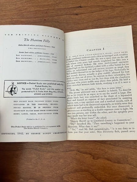 vtg pocketbook - The Phantom Filly by George Agnew Chamberlain