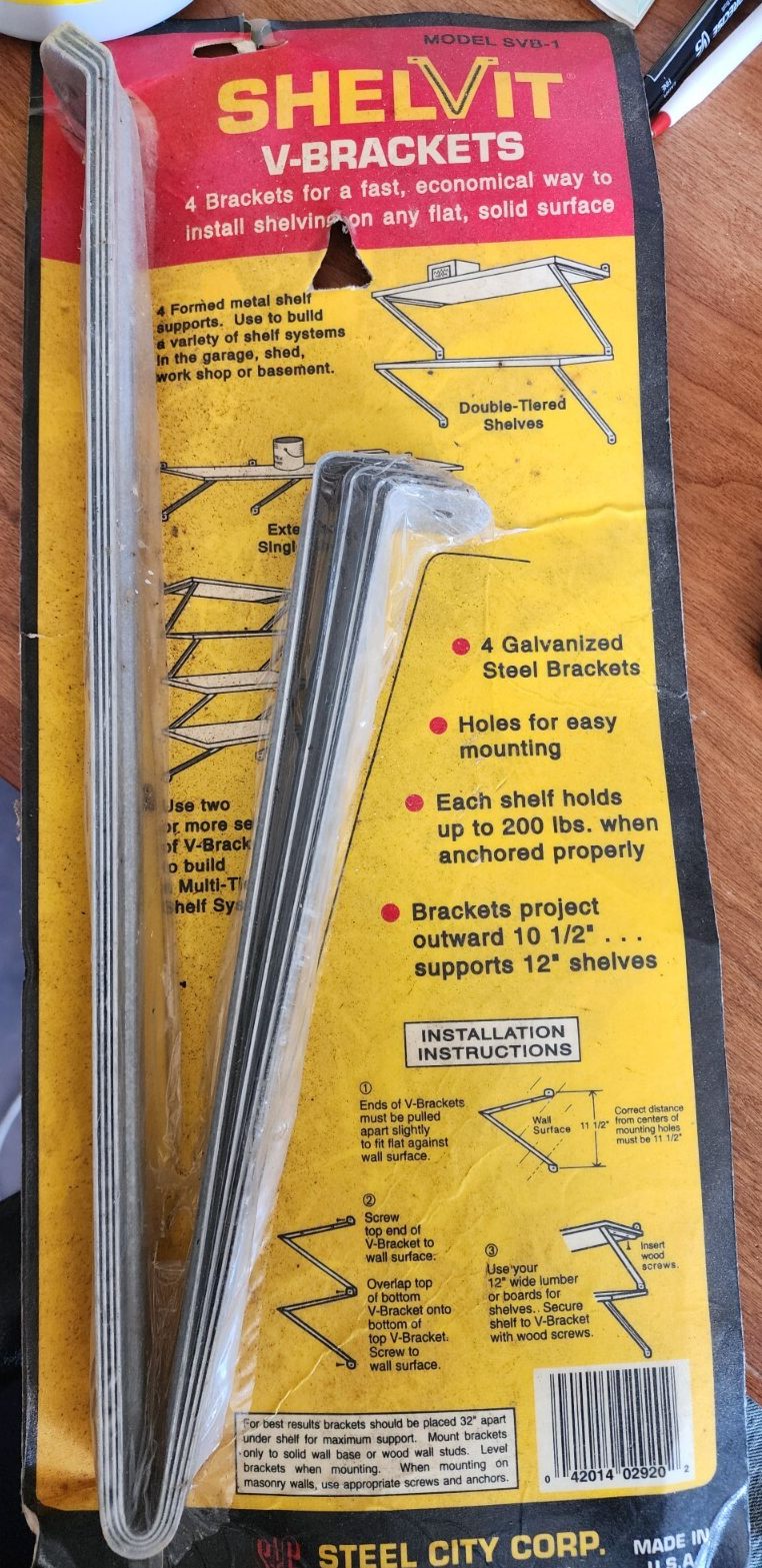 Vtg Shelvit V-Brackets U.S. Model SVB-1 Steel City Corp USA NEW