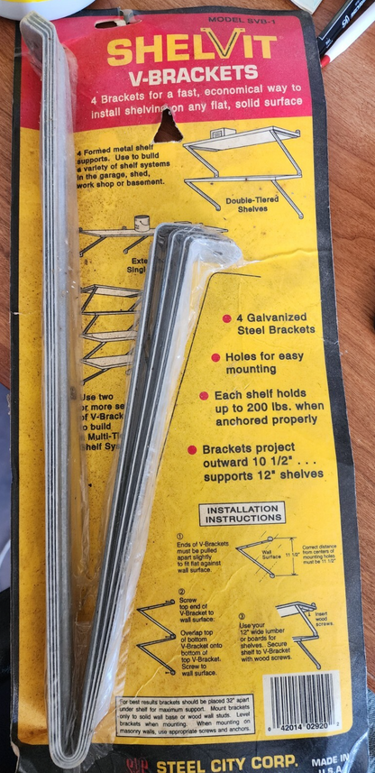 Vtg Shelvit V-Brackets U.S. Model SVB-1 Steel City Corp USA NEW