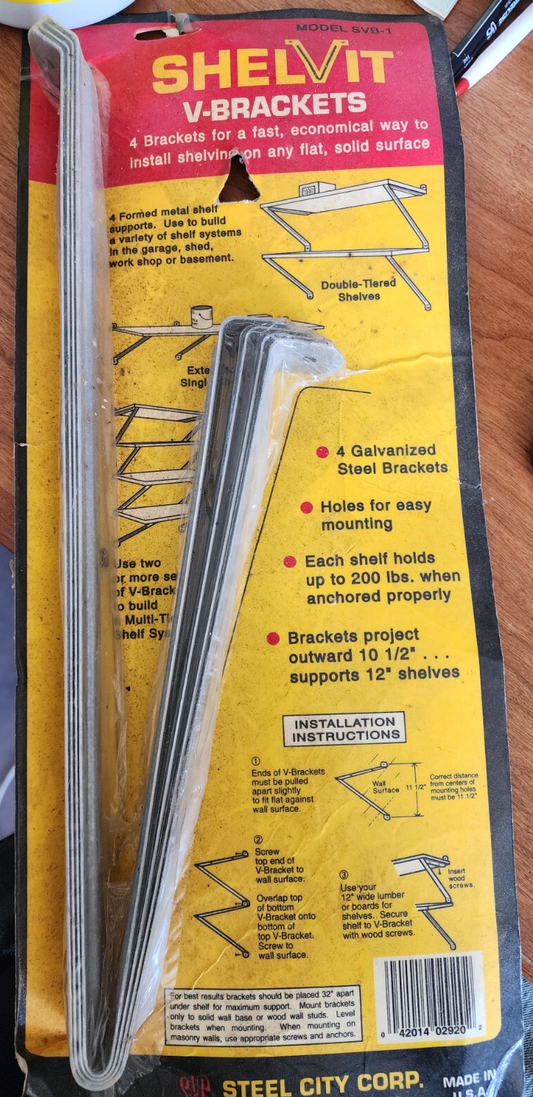 Vtg Shelvit V-Brackets U.S. Model SVB-1 Steel City Corp USA NEW