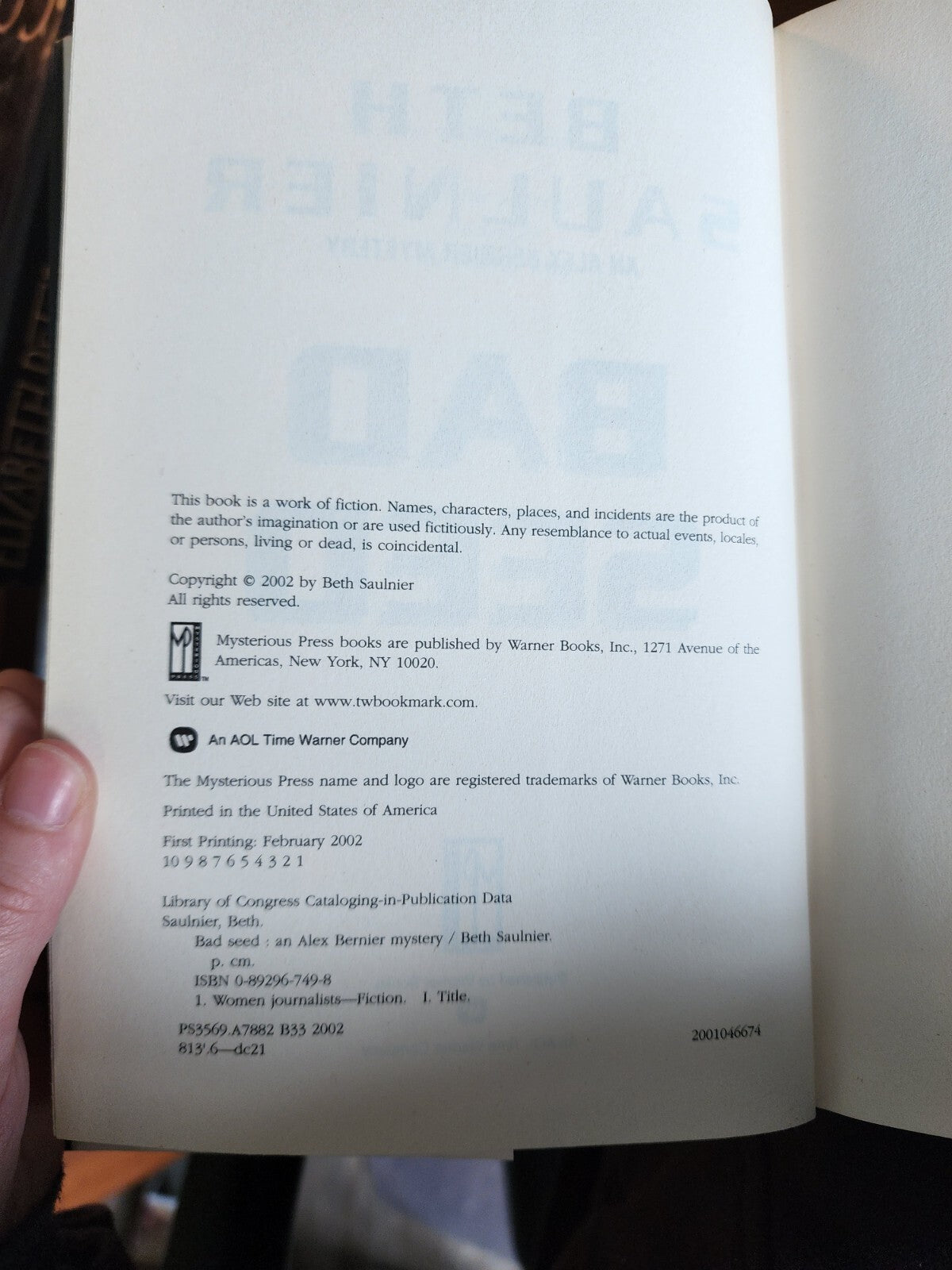 HC Book Bad Seed by Beth Saulnier, an Alex Bernier Mystery , 2002