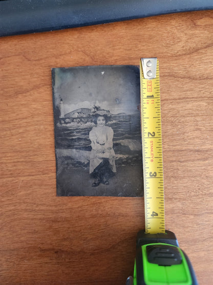 Antique Tintype Photo Portrait Girl by the Sea